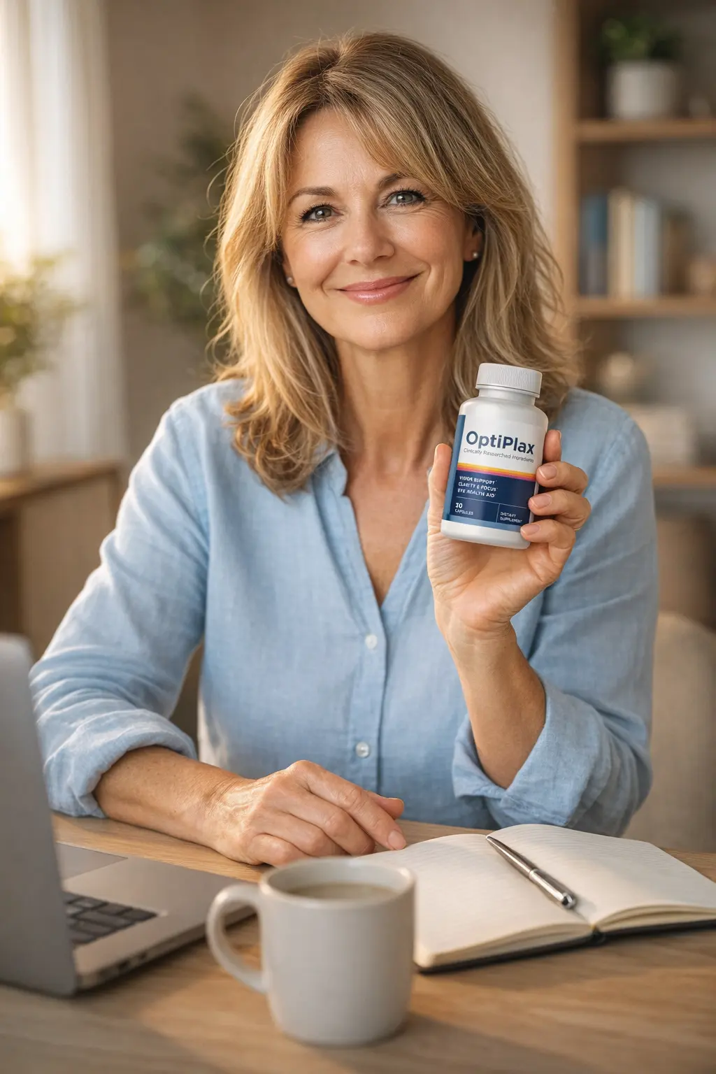 Person holding an OptiPlax bottle