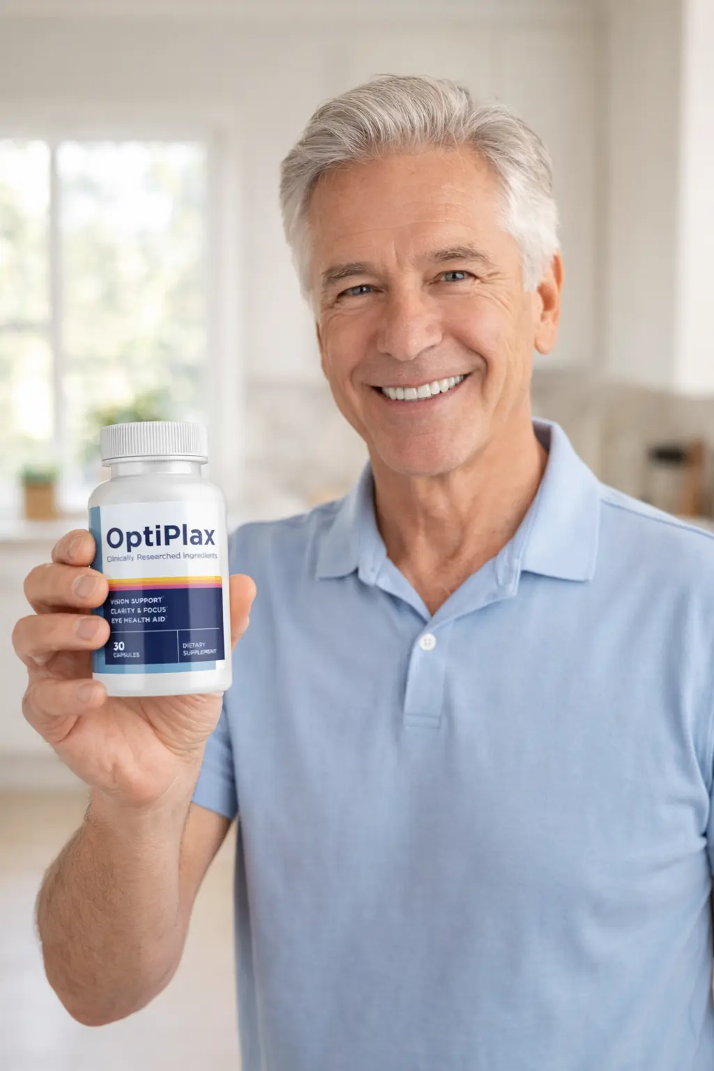 Person holding an OptiPlax bottle