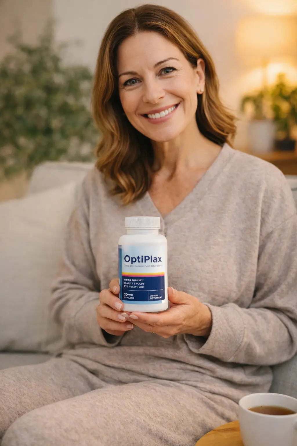 Person holding an OptiPlax bottle