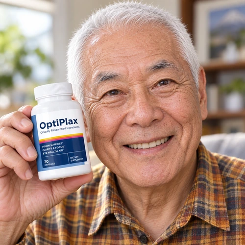 Person holding an OptiPlax bottle