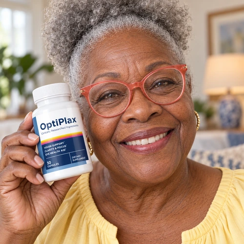 Person holding an OptiPlax bottle
