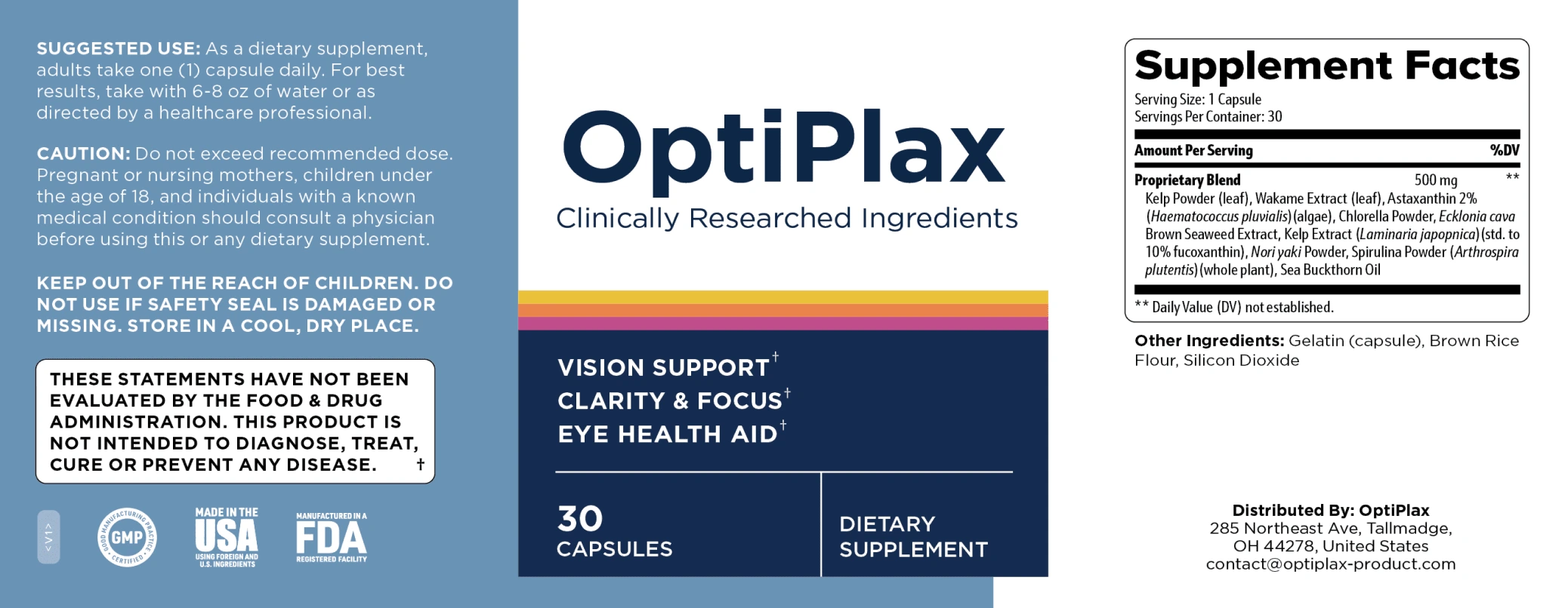 OptiPlax complete Supplement Facts and suggested use
